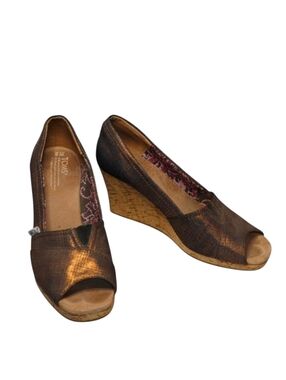 Toms Calypso Peep Toe Espadrilles Wedge Metallic Copper Azar